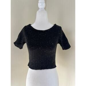Knitz For Love & Lemons Confetti Cropped Sweater Open Back Wool Blend XS Black